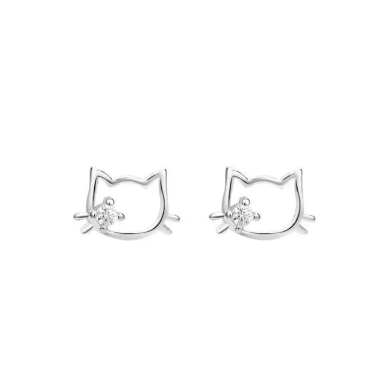 Women's Silver Kitty Earrings
